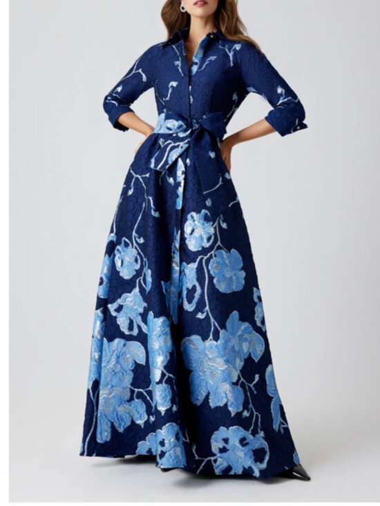 Rickie Freeman for Teri Jon Dresses & Skirts - Teri Jon by Rickie Freeman - Metallic Jacquard Shirt Gown